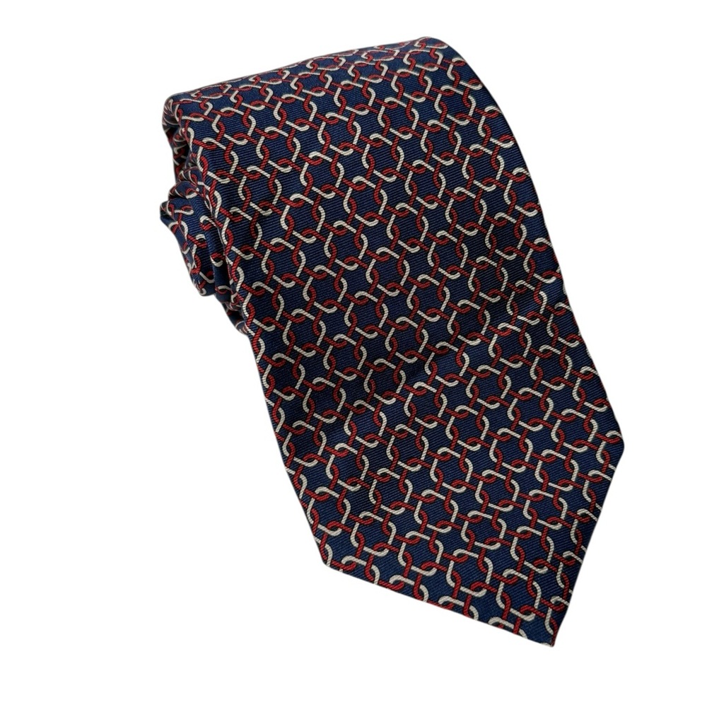 Brooks Brothers Neck tie Silk Chain Link Blue White Red Business Career